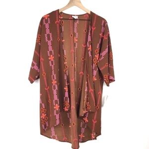 LULAROE Lindsay Kimono Silky Cover Up Boho Southwestern Lagenlook Size Small NWT